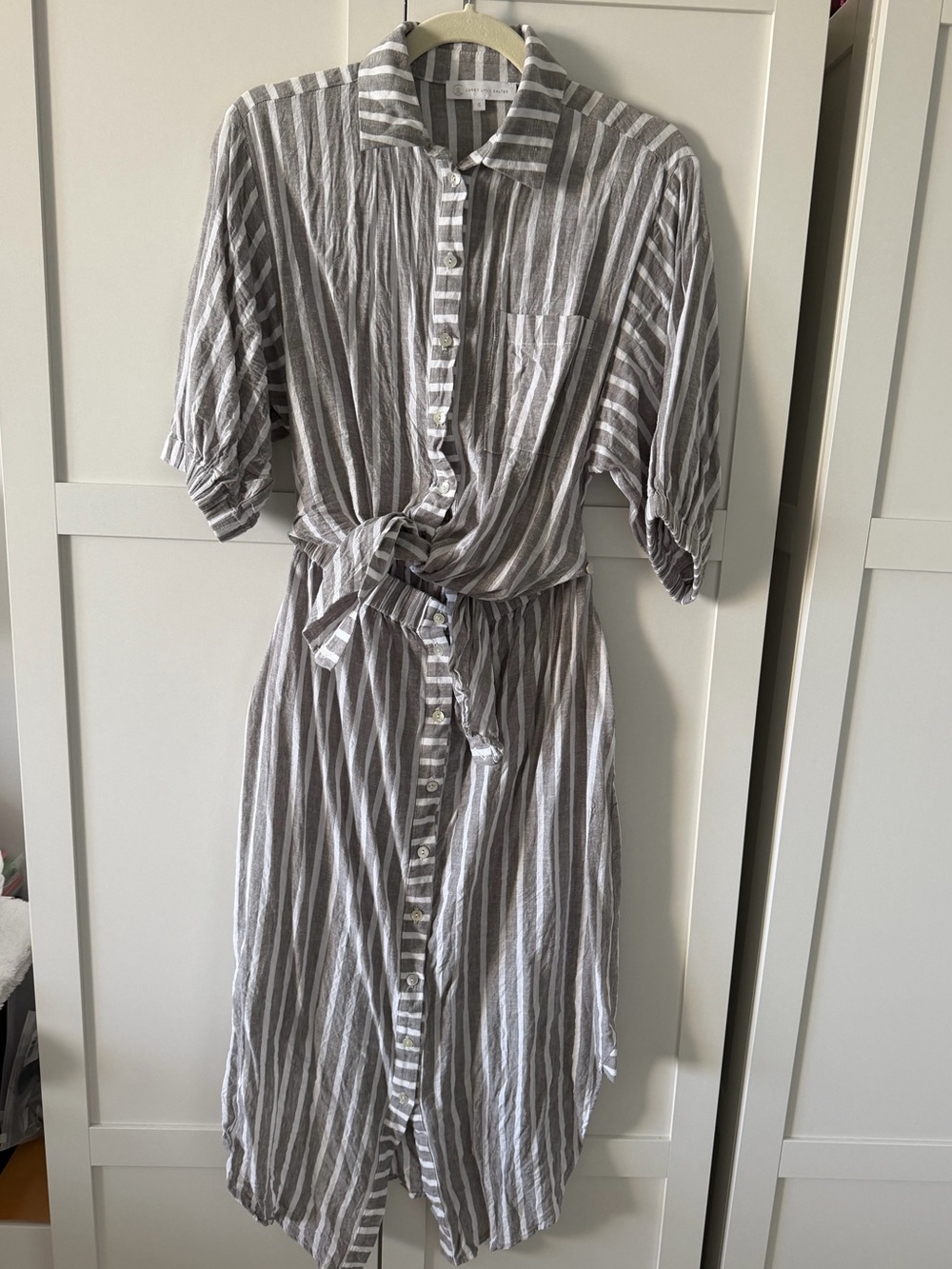 Corey Lynn Calter Gray and White Stripe dress